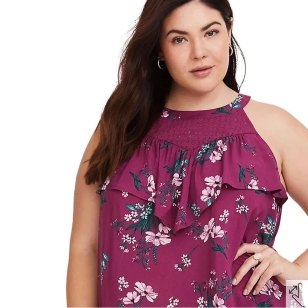 TORRID CHALLIS RUFFLE TANK - Picture 3 of 4
